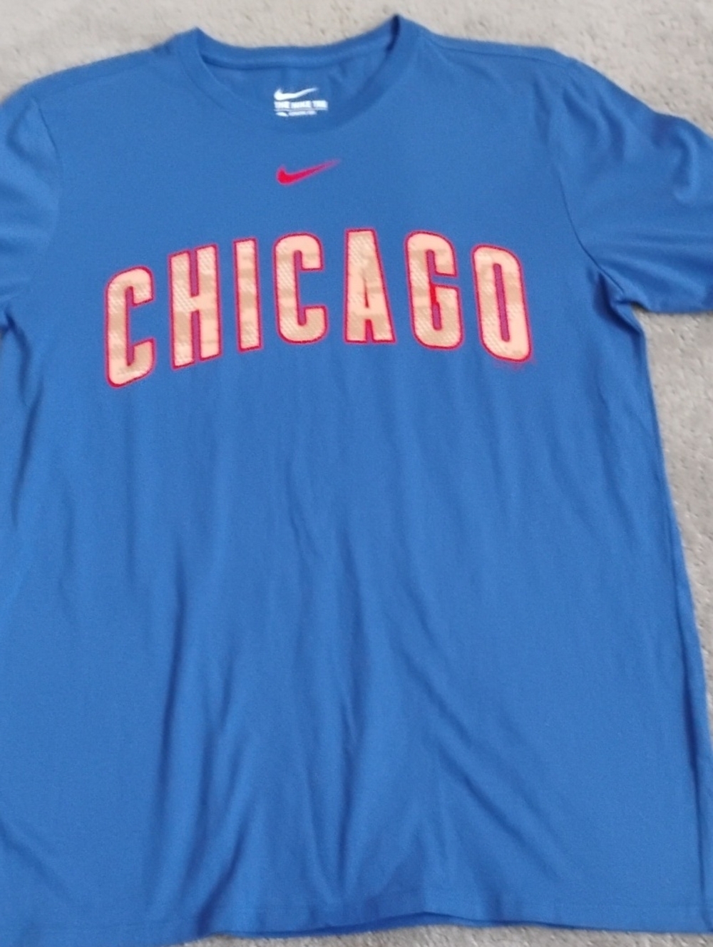 Men's Medium Nike Blue T-Shirt with Red Chicago Lettering. New W.O. tags